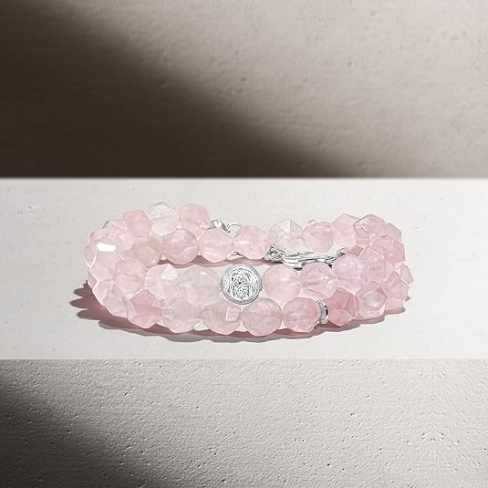 R30P-Aquamarine & Rose Quartz Beaded Bracelet with Silver Charm – Stackable Adjustable Bracelet