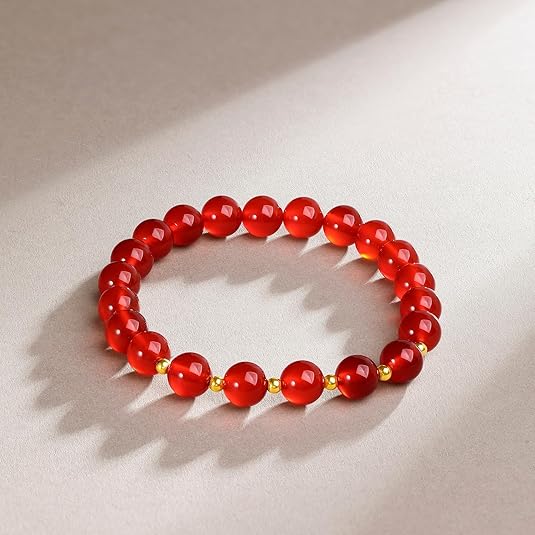 R8P-18K Gold Red Agate Beaded Bracelet for Women