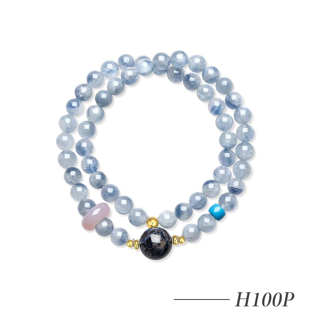 H100P-Sterling Silver Multi Gemstone Beaded Bracelet Blue Jasper Agate Stretch Adjustable Bracelet for Women