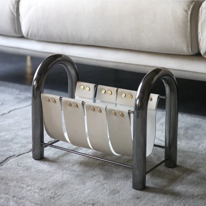 Metal Leather Magazine Stand Rack
